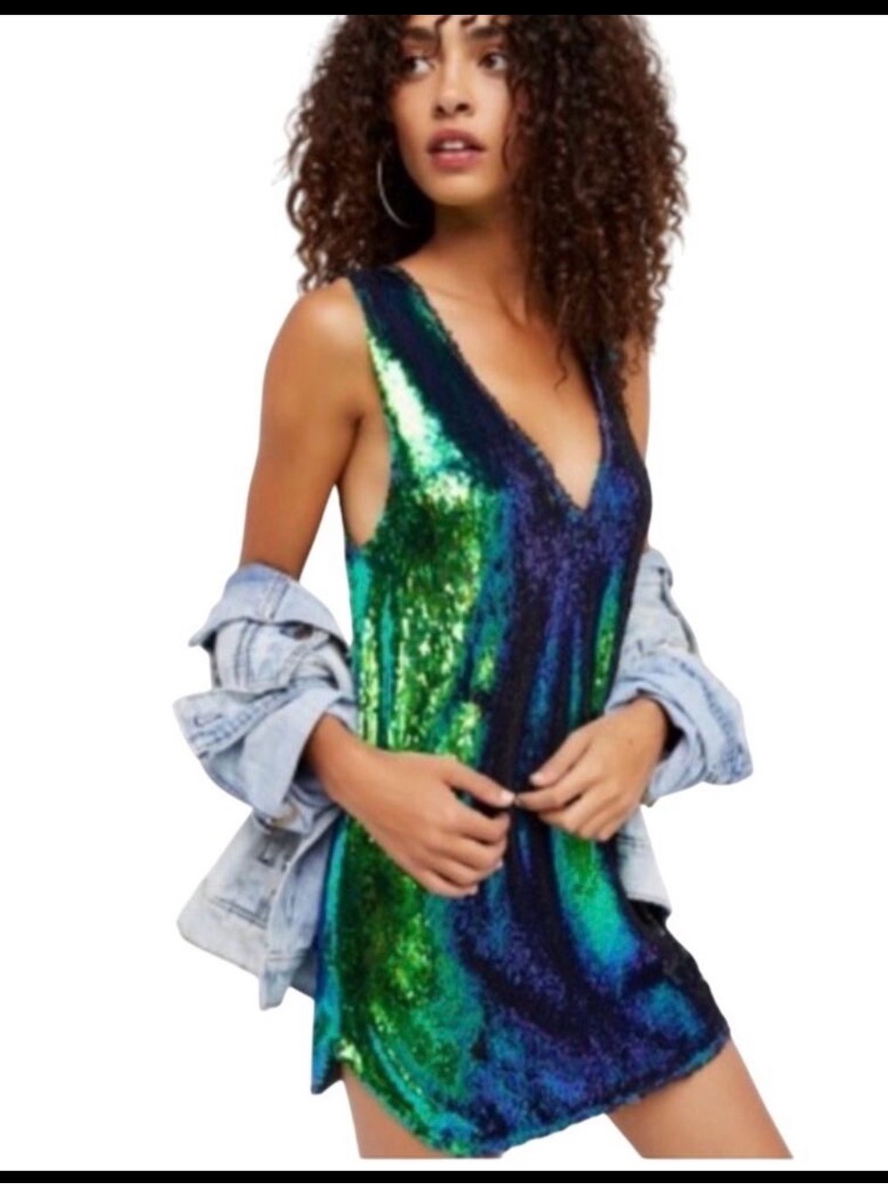 Free People Sequin Mini Dress in Green and Blue